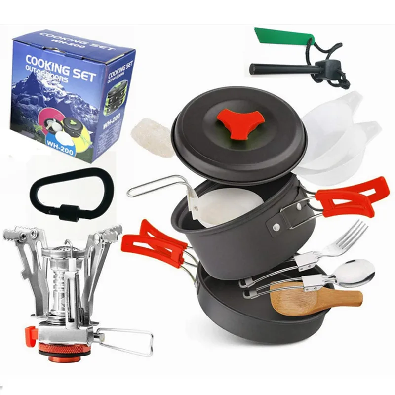 

Outdoor Camping Cookware Set Portable Ultralight Pots Pans Tableware Bowl Fork Spoon Hiking Travel Cooking Tools For 1~2 Person