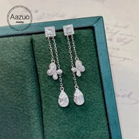 aazuo 18k pure solid white gold real diamonds 0 35ct square butterfly water drop chain earrings gift for women engagement party