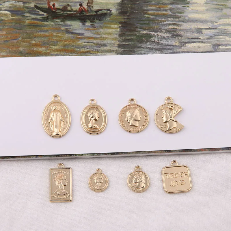 10 шт. азиатская Золотая монета с портретом в форме подвески сделай сам|Ювелирная