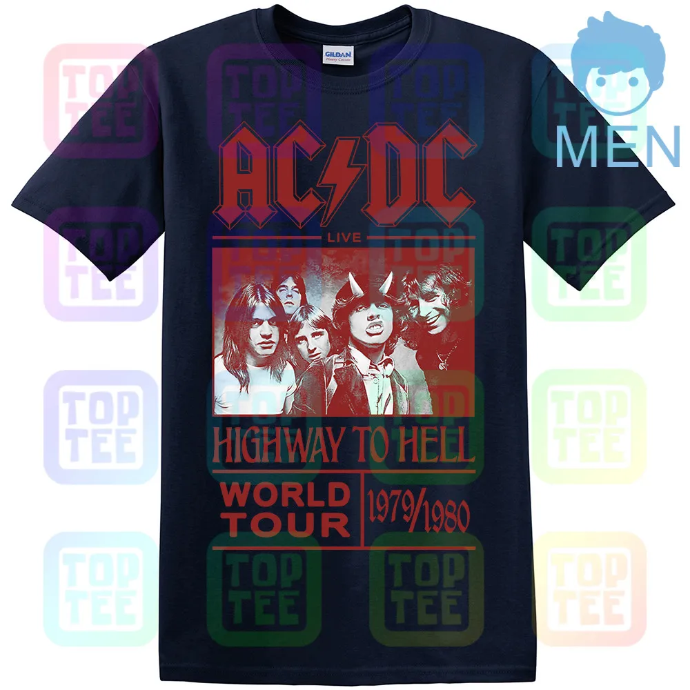 MEN-NAVY AC/DC Футболка Highway To Hell World Tour 1979/1980 все размеры официальный логотип - Цвет: MEN-NAVY