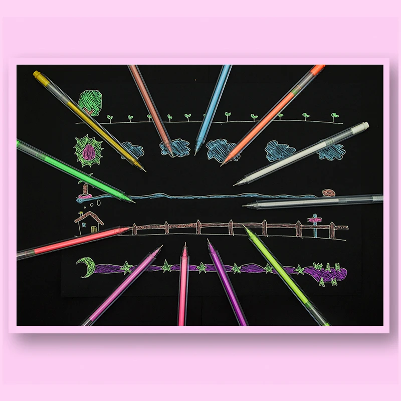 12Pcs Gel Highlighter Pen Highlighters Base for Markers Black Light Books Journals Drawing Manga Diy Doodling Gift Art | Канцтовары для