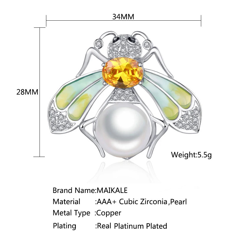 Женская Винтажная брошь в виде пчелы MAIKALE с жемчугом и цирконием подарочные
