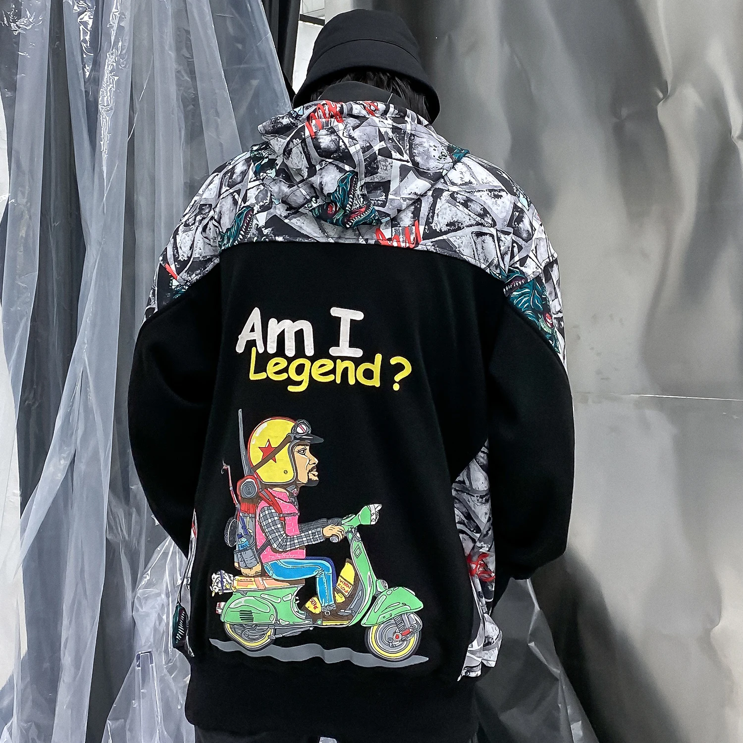 Aelfric Eden хип хоп пэчворк мотоциклист с принтом мужские толстовки капюшоном Harajuku