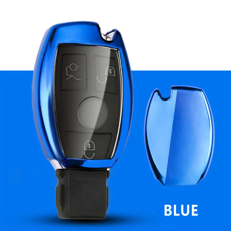 Blue Pcmos ТПУ чехол для ключей автомобиля держатель для Mercedes Benz GLA200/C/S/E/GLC/GLK/CLA/ML/GLE/W204/W251/W463/W176 защитный чехол - Название цвета: Blue