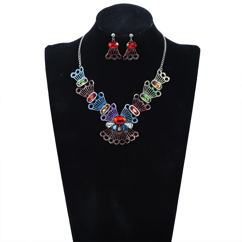 

Модный женский серебряный чокер на цепочке овальные очки массивное ожерелье серьги набор ювелирных изделий для невесты