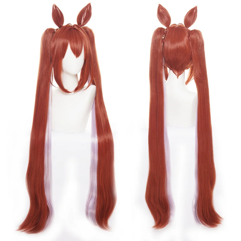 

Anime 100cm Pretty Derby Daiwa Scarlet Cosplay Wig With Double Ponytails Ears Synthetic Hair Halloween Party Women Wigs Props