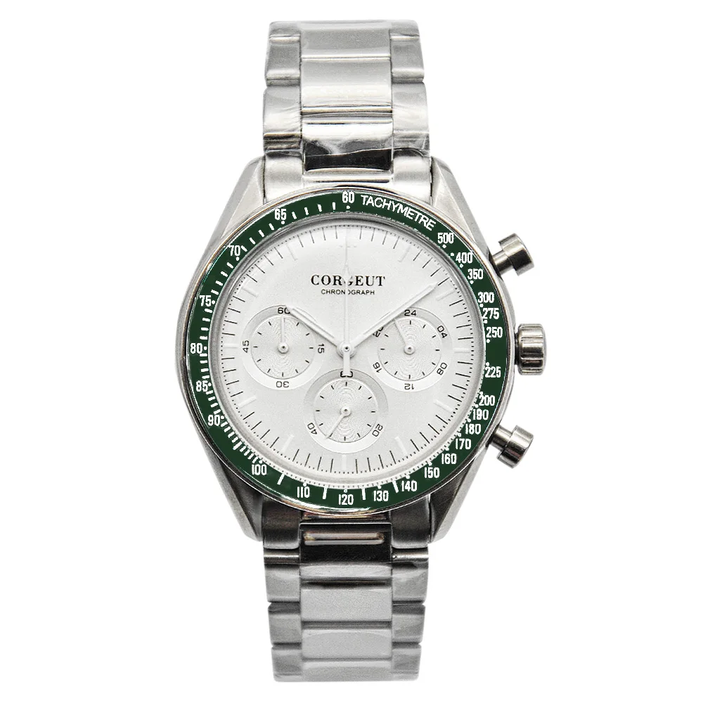 

Corgeut 40MM Mens 24-Hour Multi-Function Stainless Steel Chronograph Quartz Watch Leather Sport Relogio Masculino