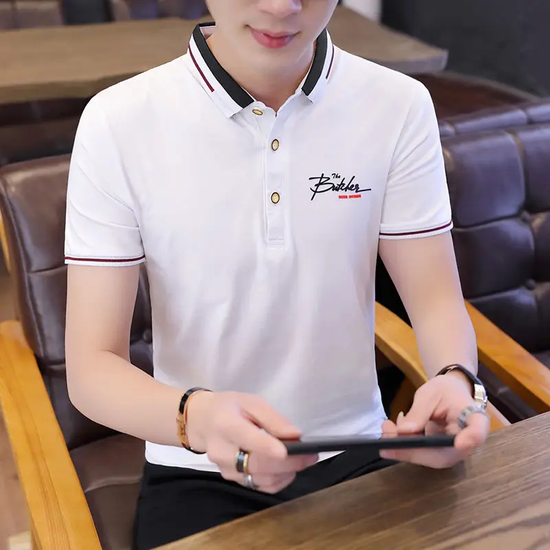 

95% Cotton Summer Polo Shirt Men's Short-Sleeved T-shirt Korean Style Trendy Student Youth Lapels Shirt Men's Shirt Thin