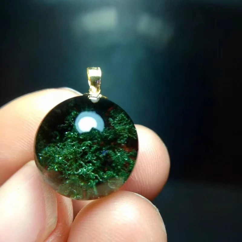 

Genuine Natural Green Phantom Quartz Round Sphere Pendant 14.5mm Women Man 14K Gold Necklace Jewelry Genuine AAAAA