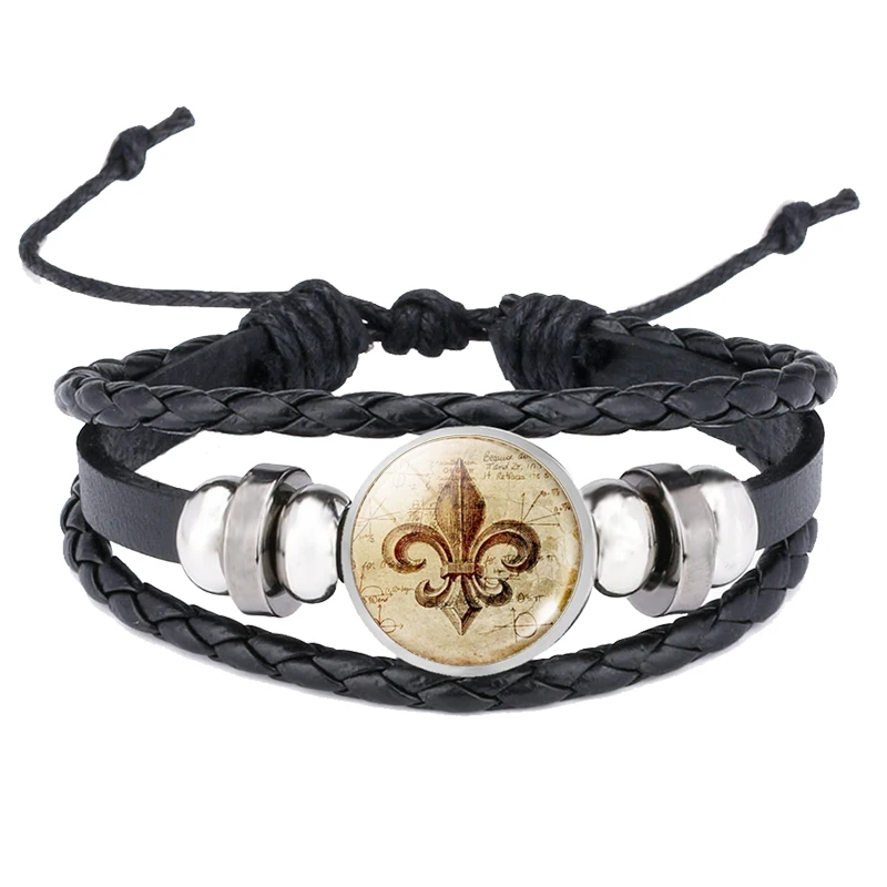 Искусство Стекло цветок лилии Браслеты Винтаж Флер де Лис булавки стеклянные