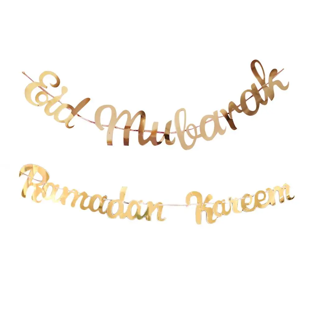 Золотой баннер с блестками бантиком Соединенные золотые блестки EID Mubarak Рамадан
