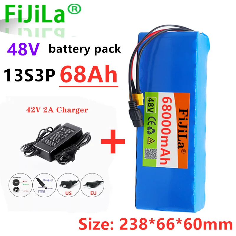 

2021 новый оригинальный литий-ионный аккумулятор 48 в 68 Ач 1000 Вт 13S3P литий-ионный аккумулятор для электрического велосипеда скутера BMS + зарядно...