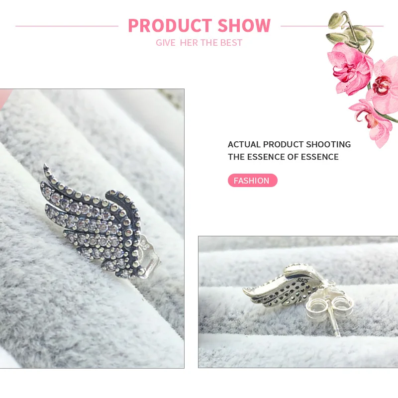

MISSITA New Fashion Feather Fairy Wings Stud Earrings Silver Color for Women Brand Fashion Silver Color Jewelry Christmas