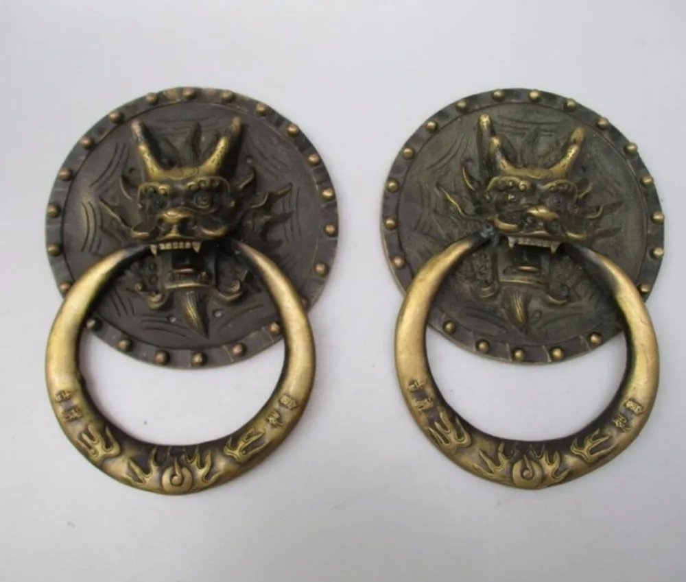 

Аксессуары для рукоделия, 1 пара, китайская ручная работа, старая латунная дверь с большим драконом, стиль Knocker