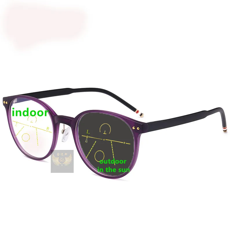 

2019 New Women Style Quality Photochromic Progressive Reading Glasses Fashion Full Rim Round Presbyopia Glasses for Women