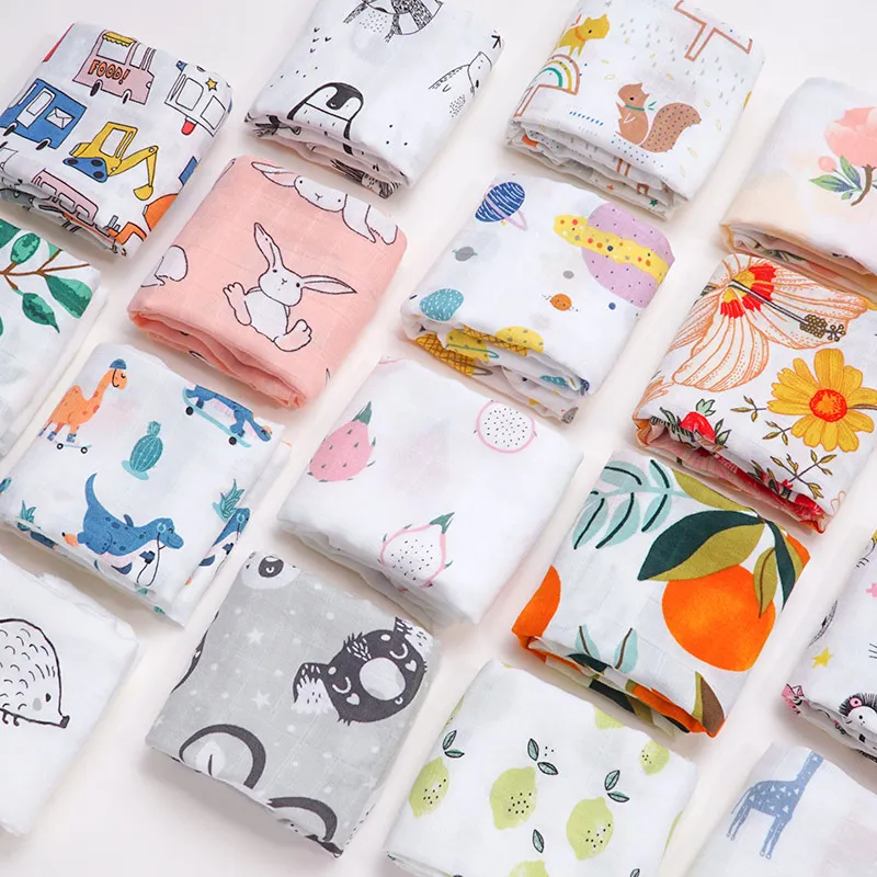 60*60 Bamboo Cotton Baby Bibs Blanket Soft Cartoon Animal Print Newborn scarf Handkerchief Multi-function Wrap Burp Cloths Stuff | Мать и