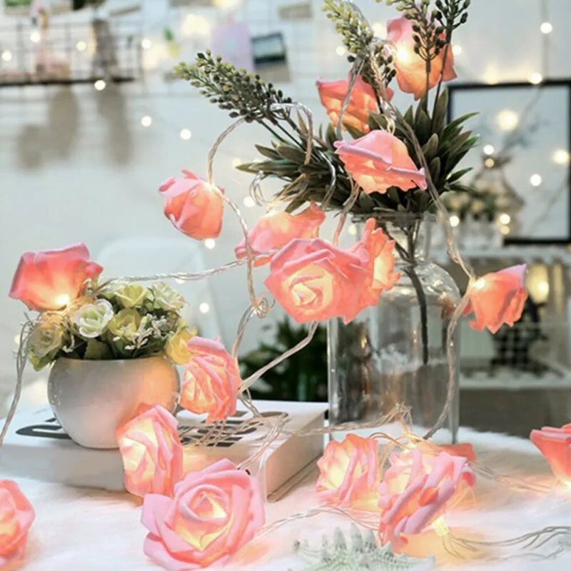 

New 20leds Rose Flower Fairy String Lights Battery Powered DIY Garland Lantern Wedding Indoor Garden Party Decor Light