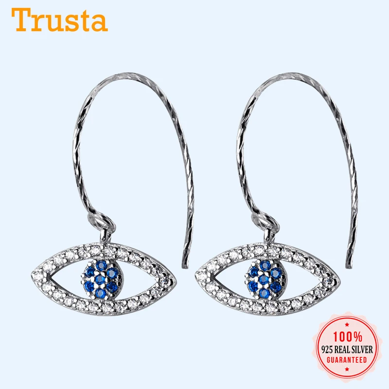 Trustdavis 100% 925 цельное Настоящее серебро белый синий глаз с фианитами серьги для