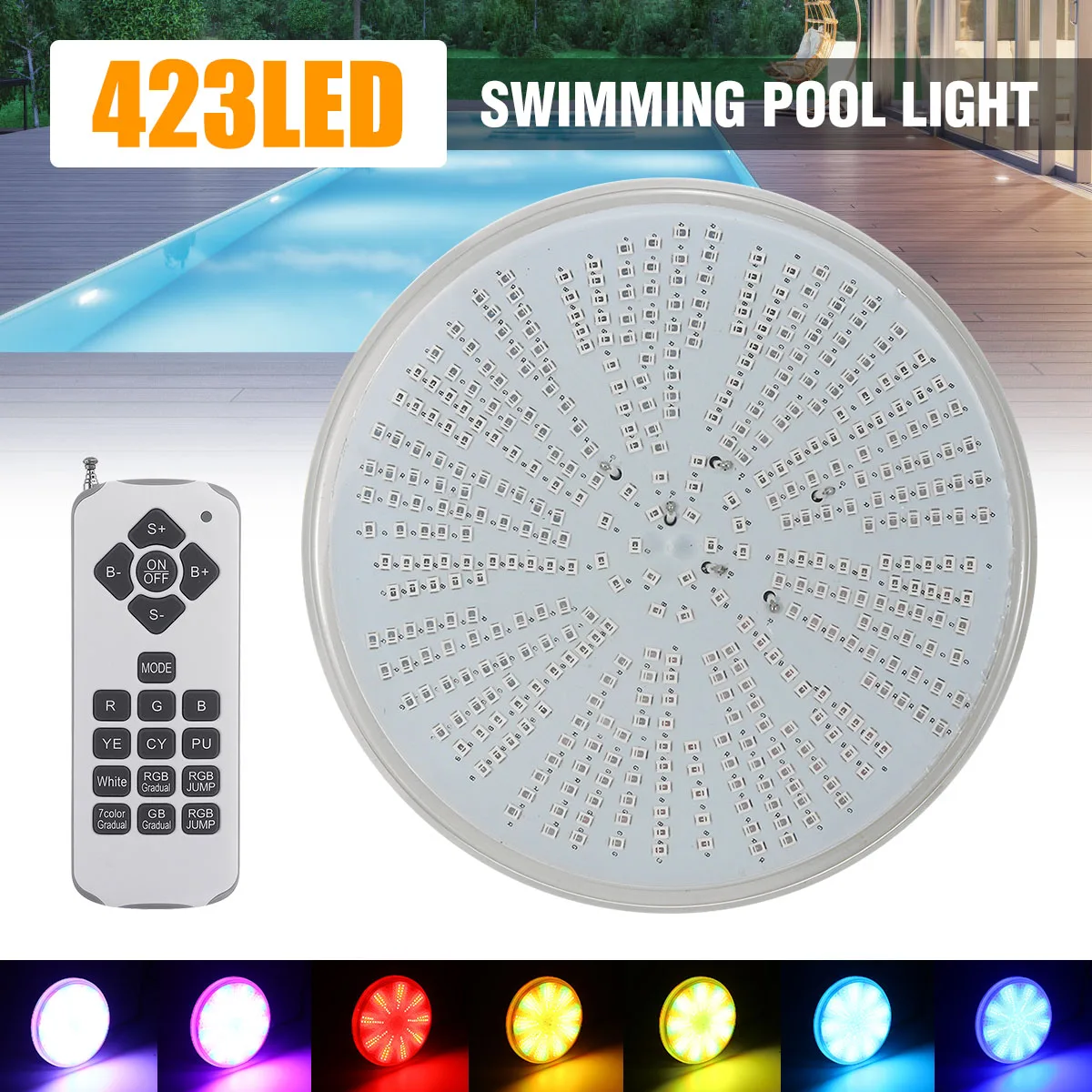 Светодиодный светильник для бассейна, 423 светодиодов, AC/DC12V RGB, сменная лампа PAR56 из смолы, водонепроницаемый, IP68, многоцветный, 2 м, проводной, подводный светильник s