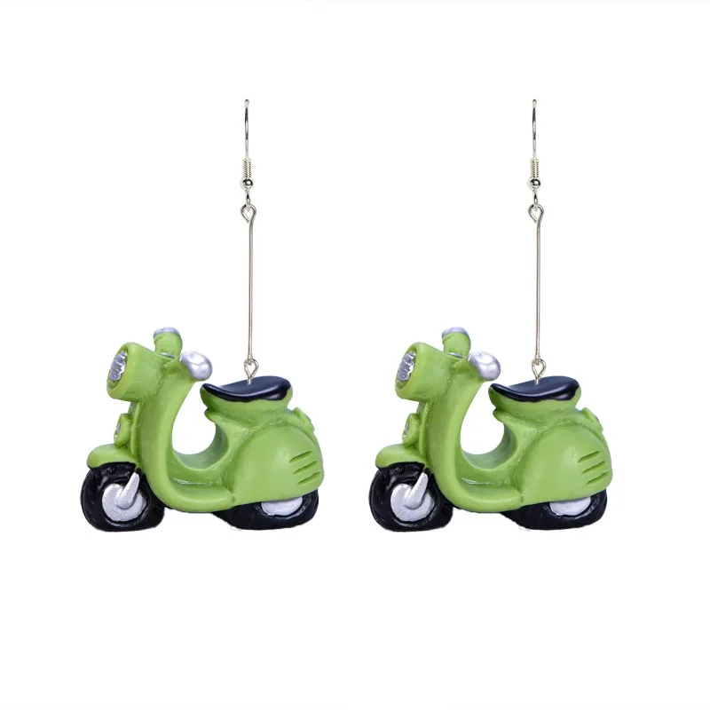 

New Cute Resin Mini Motorcycle Shaped Earrings Fashion Long Earring For Women Crafts Red Yellow Green Color 1 Pair