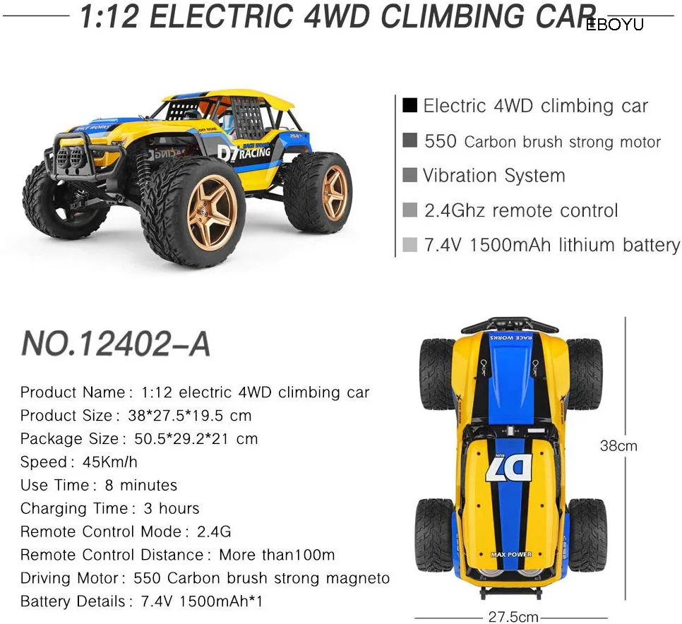 Wltoys XK 12402 A D7 2 4 ГГц 1:12 Радиоуправляемый автомобиль 4WD 45KmH пустынный багги рок гонки