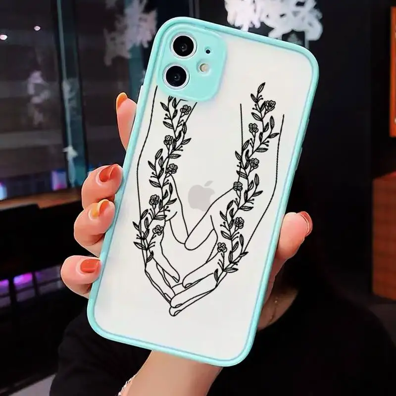 

Love yourself Flower Abstract Line Phone Cases Matte Transparent for iPhone 7 8 11 12 s mini pro X XS XR MAX Plus cover funda