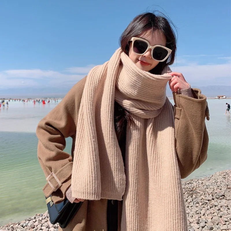 

Плотный теплый зимний шарф, дизайнерский Однотонный женский, женский шарф, вязаный мужской шарф, одеяло, уличный хиджаб