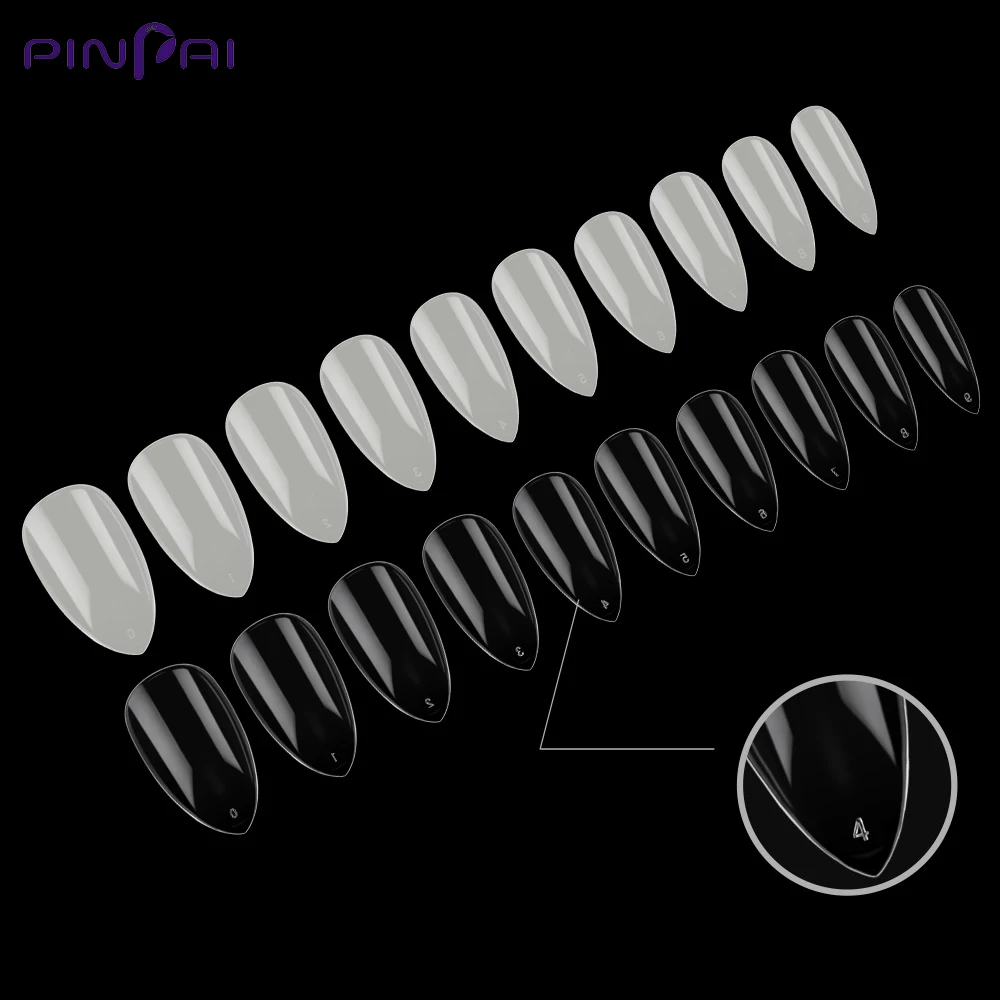 Pinpai 500 шт./пакет Длинная форма миндаля полное покрытие накладные ногти 10 Размер Смешанные акриловые накладные ногти Советы салонный и домашний Маникюр Инструмент для ногтей