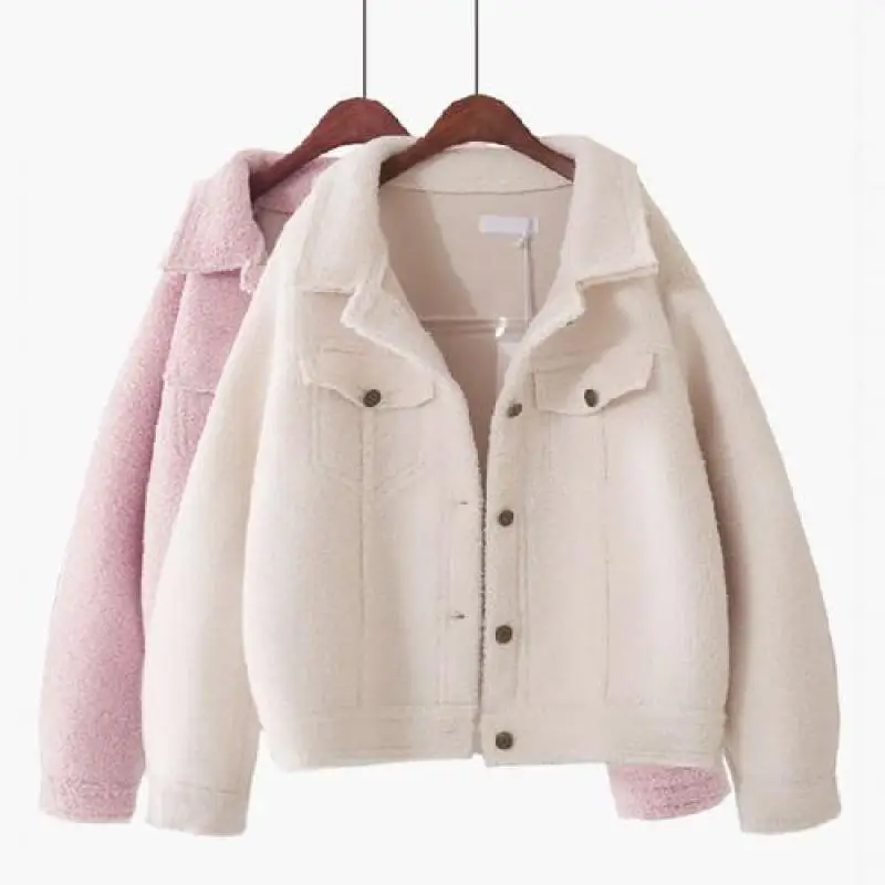 Женские куртки осень зима длинный рукав однотонный свободный ягненок