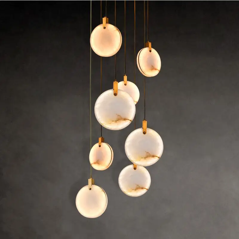

Modern LED Marble Chandelier Stair Long Chandelier Nordic Luxury Hotel Decorative Light