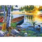 Алмазная живопись пейзаж, полноразмерная 5D Вышивка, квадратный или круглый жемчуг, лодка, алмаз, мозаичное украшение