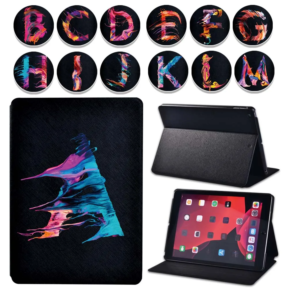

Tablet case For Apple iPad 9 10.2" 2021 (9th Generation) - Initial Name Letterst pu Leather Protective Stand Cover Case + Pen