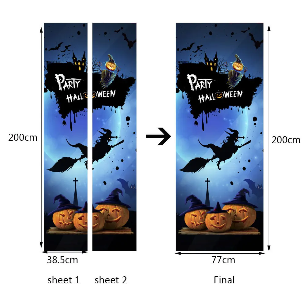 

2Pcs Halloween Door Sticker, Halloween Magical Wizard Door Wall Sticker Peel And Stick Removable Wallpaper Horrible Door Decal