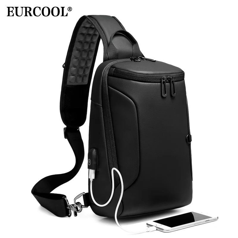 EURCOOL, новинка, сумка через плечо для 9," iPad, короткая сумка на грудь, usb зарядка, водоотталкивающая сумка через плечо, мужская сумка n1911