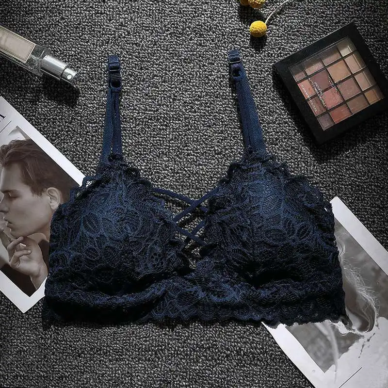 Женский бюстгальтер пуш-ап однотонный без косточек с кружевом винного красного