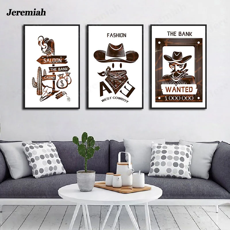 Декор для дома гостиной живопись ковбойский человек в шляпе силуэт плакат HD