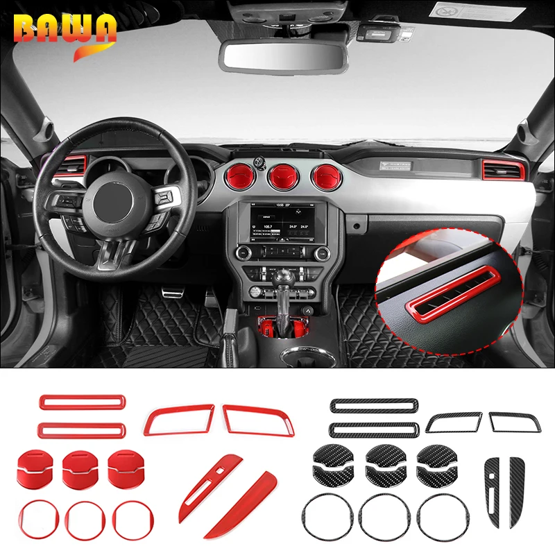 

BAWA 15 Pcs Car Interior Mouldings Dashboard Gear Shift Vent Decoration Trim Stickers Accessories For Ford Mustang 2015 - 2021