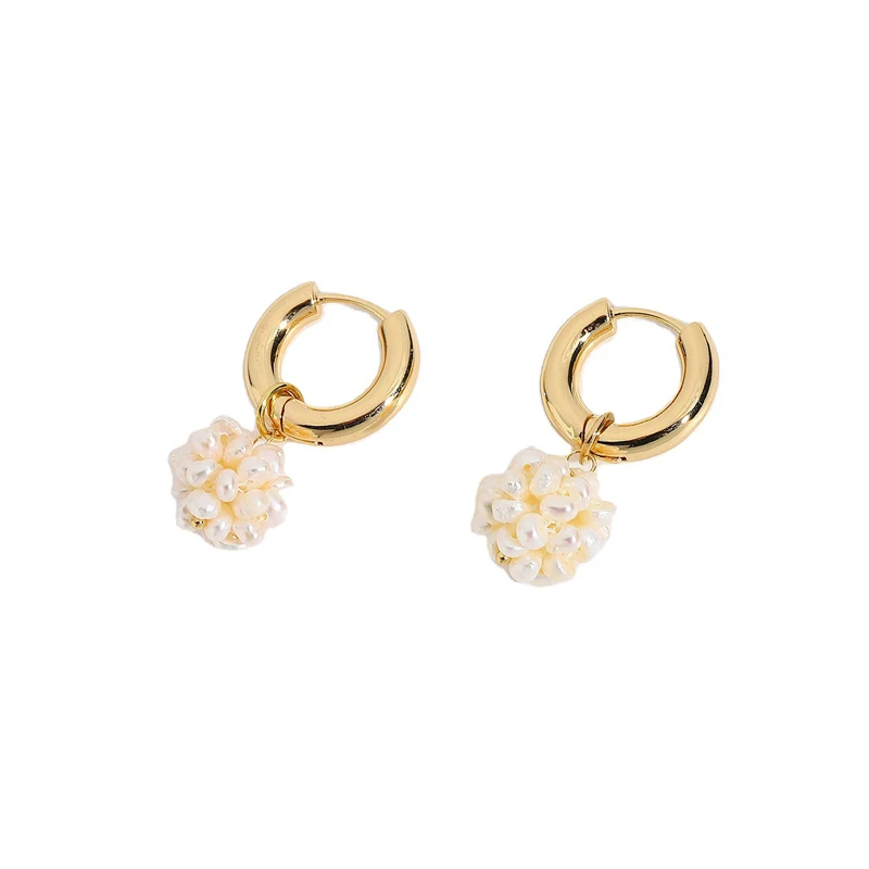 

2021 New 14KGF Handmade Earring Women Freshwater Pearl Beads Earrings Hoop Natural Jewelry Wholesale