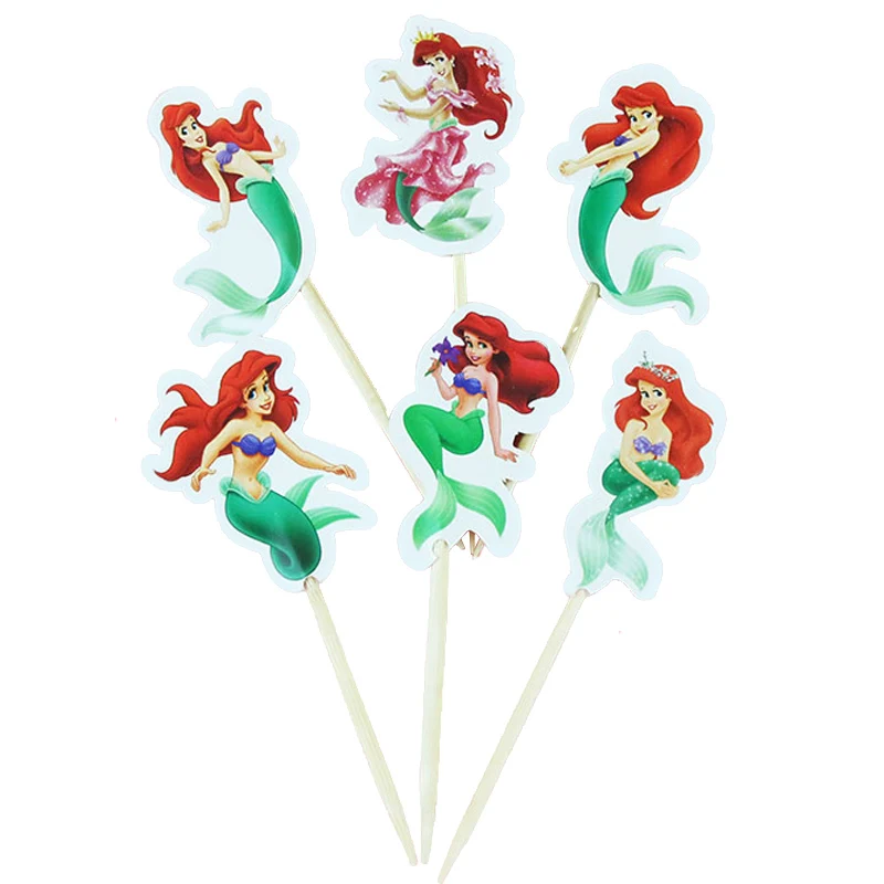 cake topper 24pcs Тема русалки вечерние бумажные Пригласительные открытки на свадьбу, день рождения, вечеринку, украшения для девочек, открытки на день рождения, вечерние принадлежности - Цвет: cake topper 24pcs