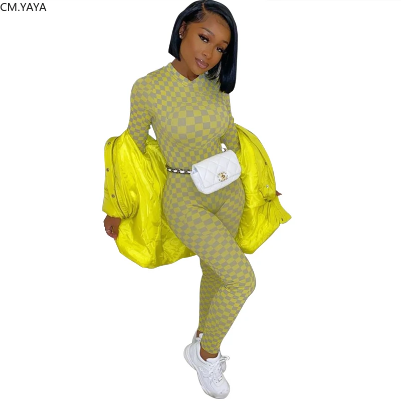 2020 зимний женский клетчатый комбинезон с принтом водолазка полный рукав наряды