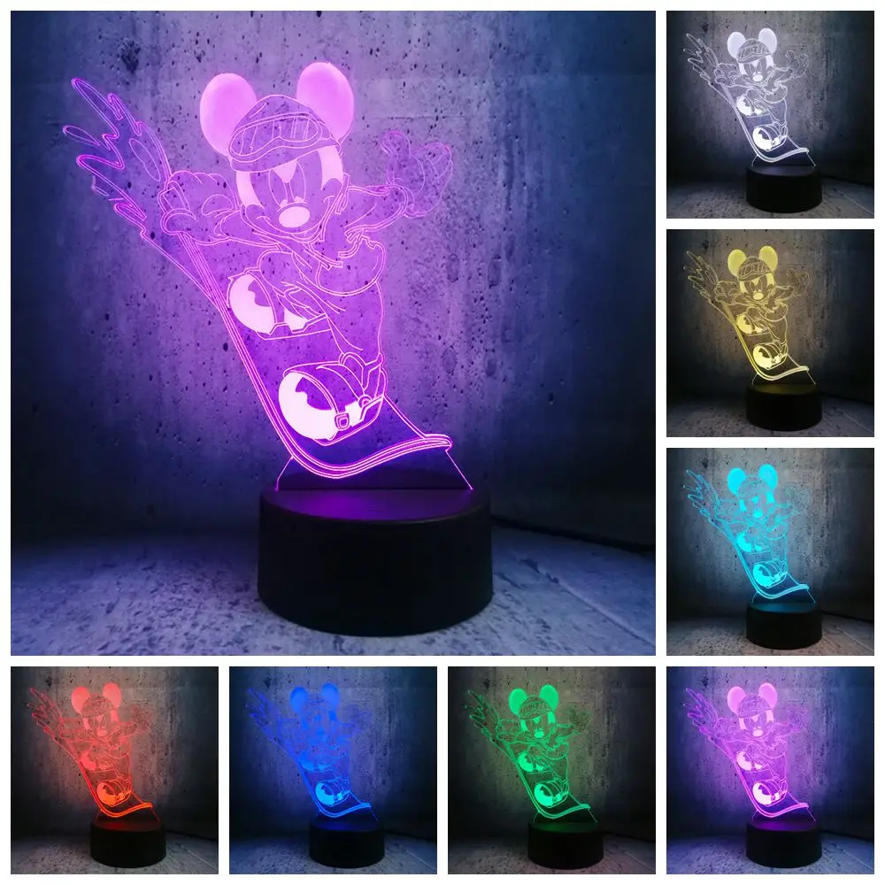 Светодиодный светильник Микки Мауса Для Серфинга 3D светодиодный ночник подарок