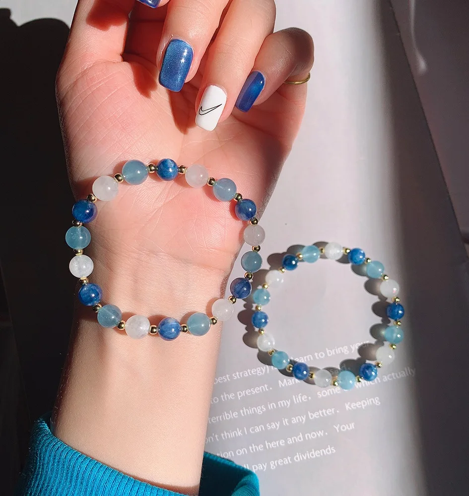 

Natural Labradorite Moonstone Kyanite Aquamarine DIY Bracelet Handmade Colorful Gemstone Jewelry Women Lucky Bracelet
