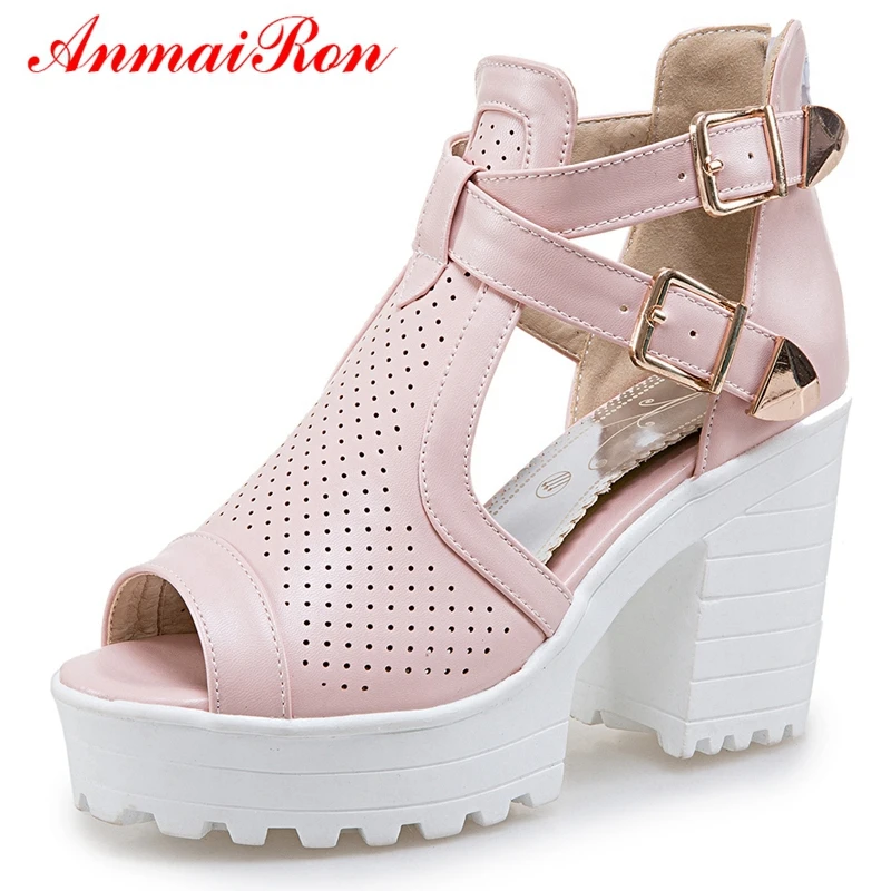 

ANMAIRON Basic Casual Sandalias De Mujer Verano 2020 Zip Women Sandals Summer 2020 Hing Heel Size 34-39 LY582