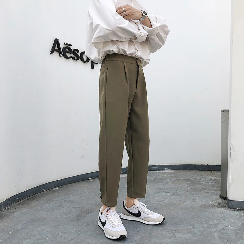 

2020 Men's Fashion Formal Suit Pants Business Design Cotton Straight Silk Casual Pants Black/green Color Social Trousers M-2XL