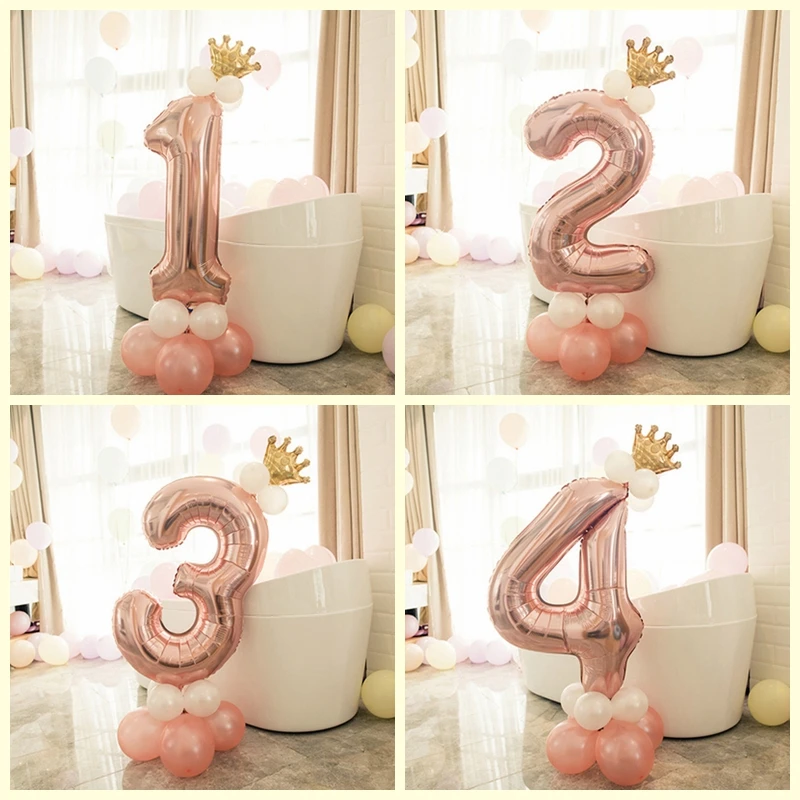 

13pcs Number Foil Rose Gold Latex Balloons Happy Birthday Party Decorations Kids Baby Girl 1st 1 2 3 4 5 6 7 8 9 One Years Old