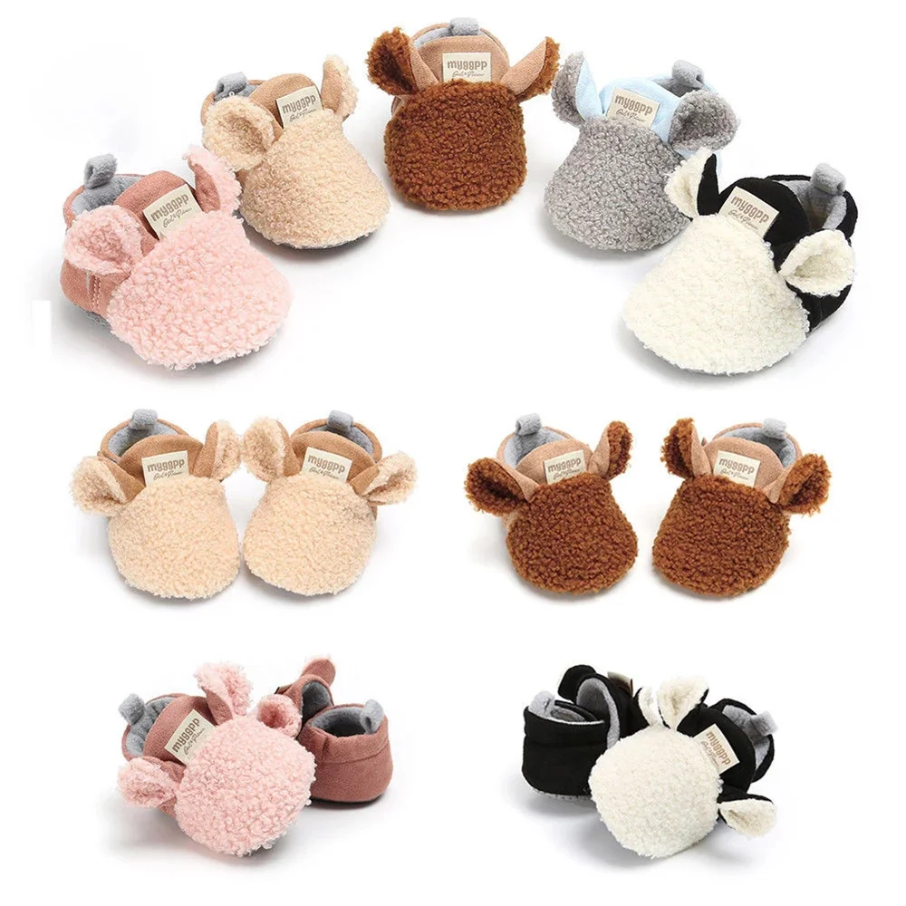 

New Baby Crawling Shoes Winter Baby Shoes For Newborn Fur Animal Ears Baby Boys And Girls Lamb Slippers Prewalker Trainers