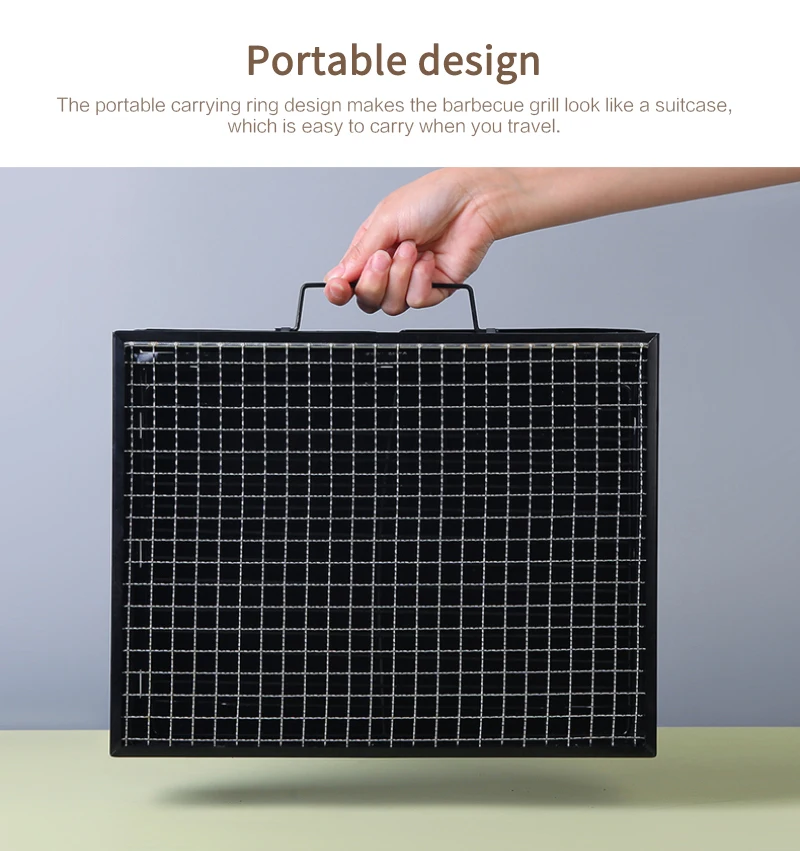 

Small Black Steel Charcoal BBQ Furnace Portable Non-stick Surface Folding Barbecue Grill BBQ Stove Outdoor Camping Picnic Tools