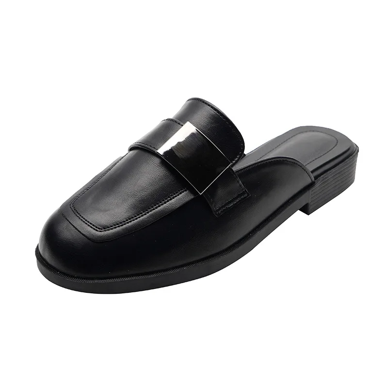 

Shoes Women Loafers Low Slippers Casual Cover Toe Pantofle Rivet Slides Soft Luxury Square 2021 Flat Fashion Metal Decoration R
