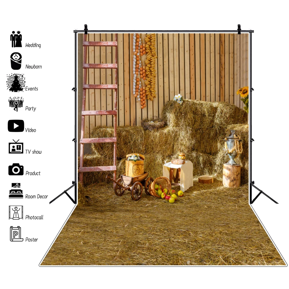 Фон для фотосъемки новорожденных Осенняя ферма Тыква сарай склад сено День