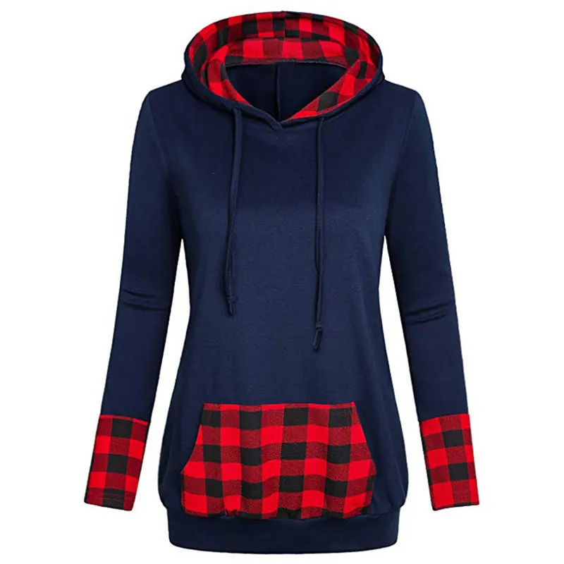 Новинка женская клетчатая рубашка с капюшоном диагональным воротником круглым